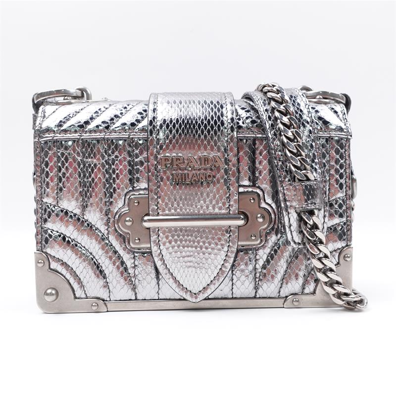 Prada Cahier Sliver Calfskin Shoulder Bag