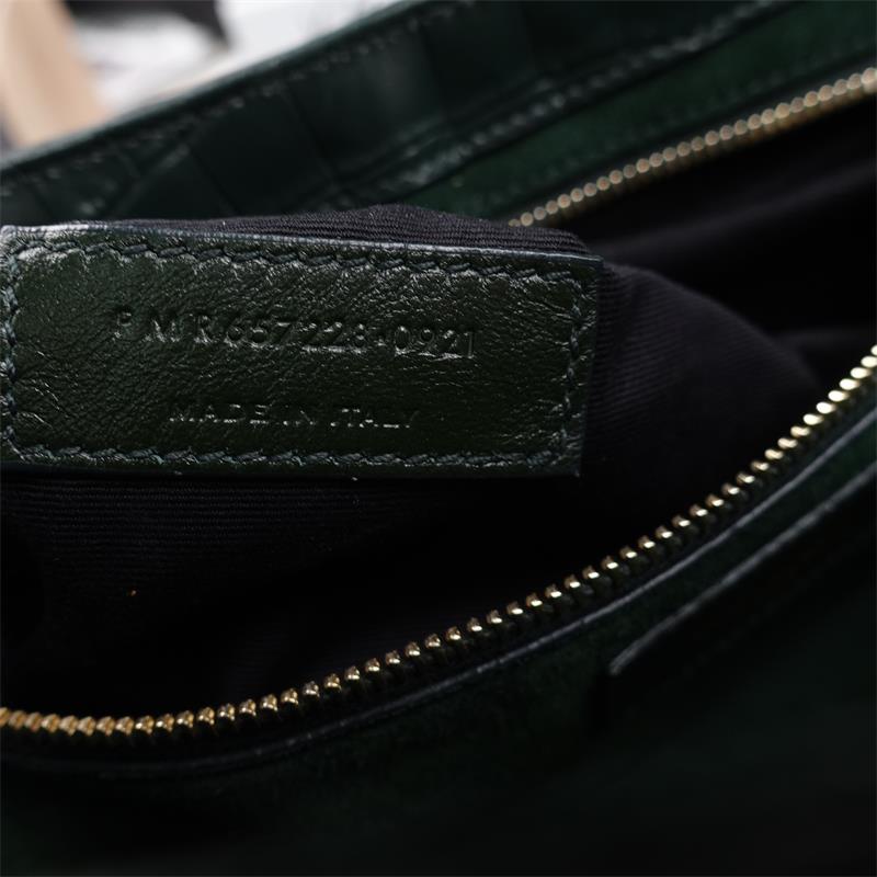 Pre-owned Saint Laurent Le5 A7 Dark Green Croc Calfskin Shoulder Bag