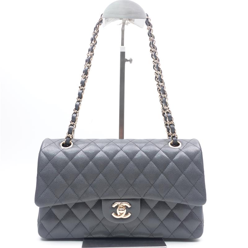 Pre-owned Chanel CF Gray & Gold Caviar Calfskin Shoulder Bag