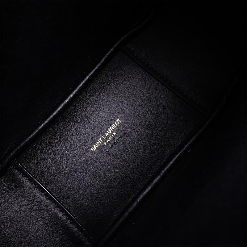 Pre-owned Saint Laurent LE 5 A 7 Black Calfskin Bucket