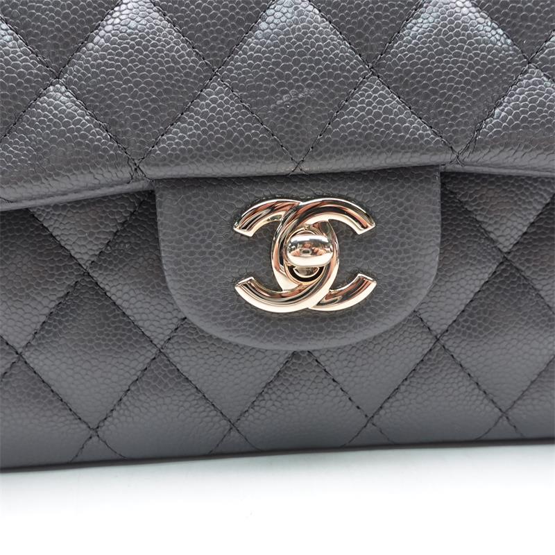 Pre-owned Chanel CF Gray & Gold Caviar Calfskin Shoulder Bag