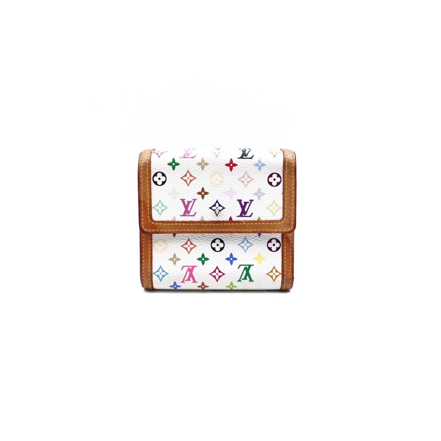 Pre-owned Louis Vuitton White Multicolor Coated Canvas Short Wallet