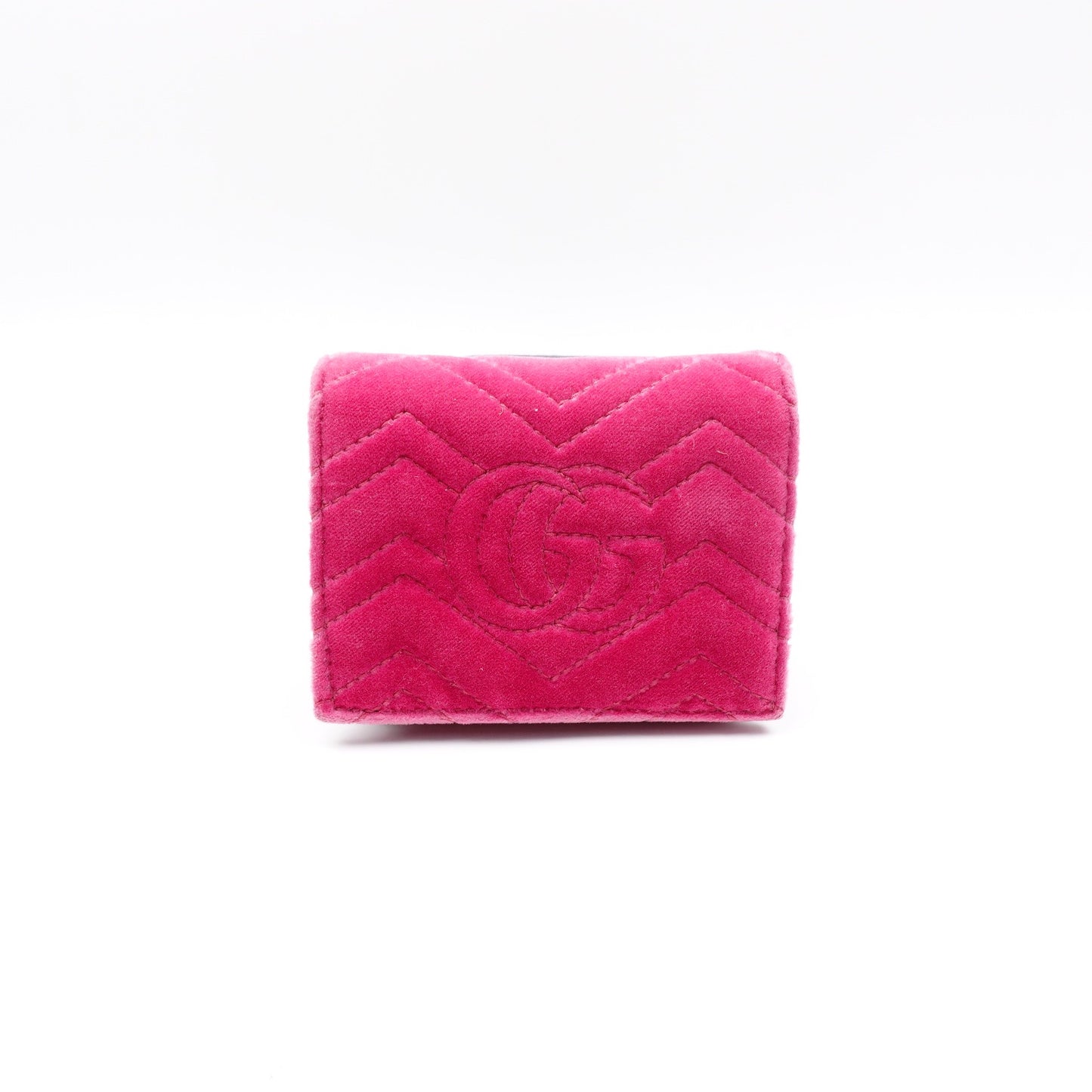 Pre-owned Gucci GG Marmont Pink Calfskin&Velvet Short Wallet