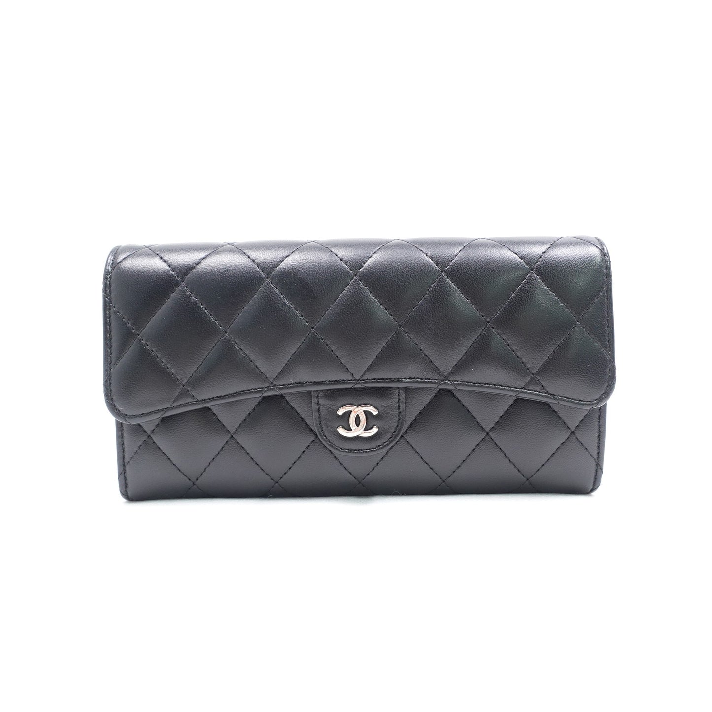 Pre-owned Chanel Classic Flap Black Lambskin Long Wallet
