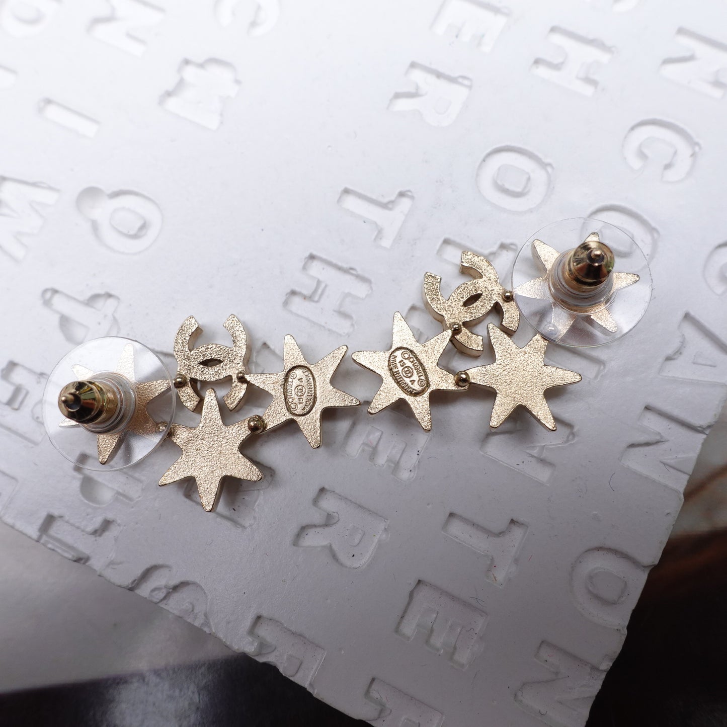 Pre-Owned Chanel Gold 3 Star Crystal Piercing Earrings