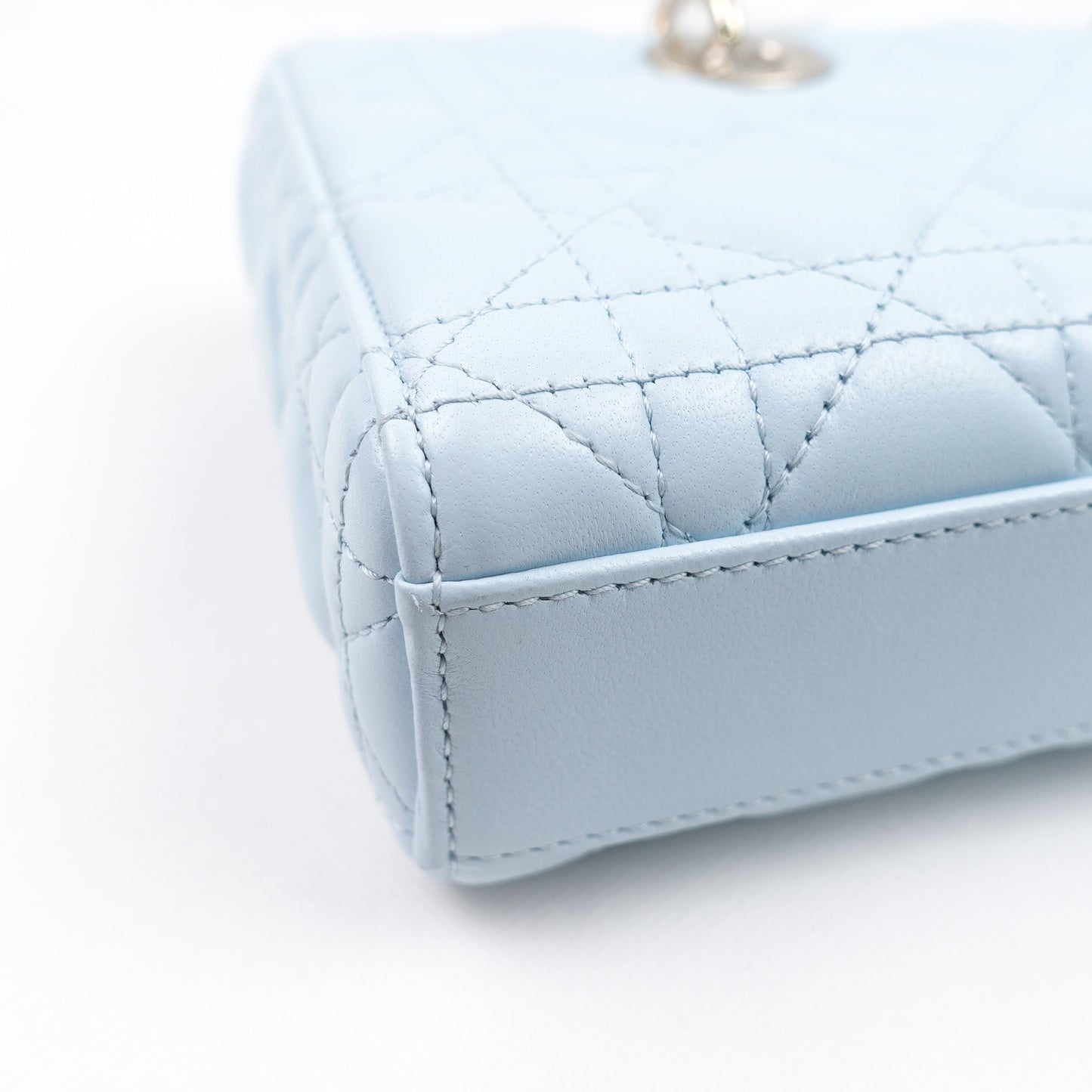Pre-owned Dior Lady Dior East And West Blue Lambskin Shoulder Bag