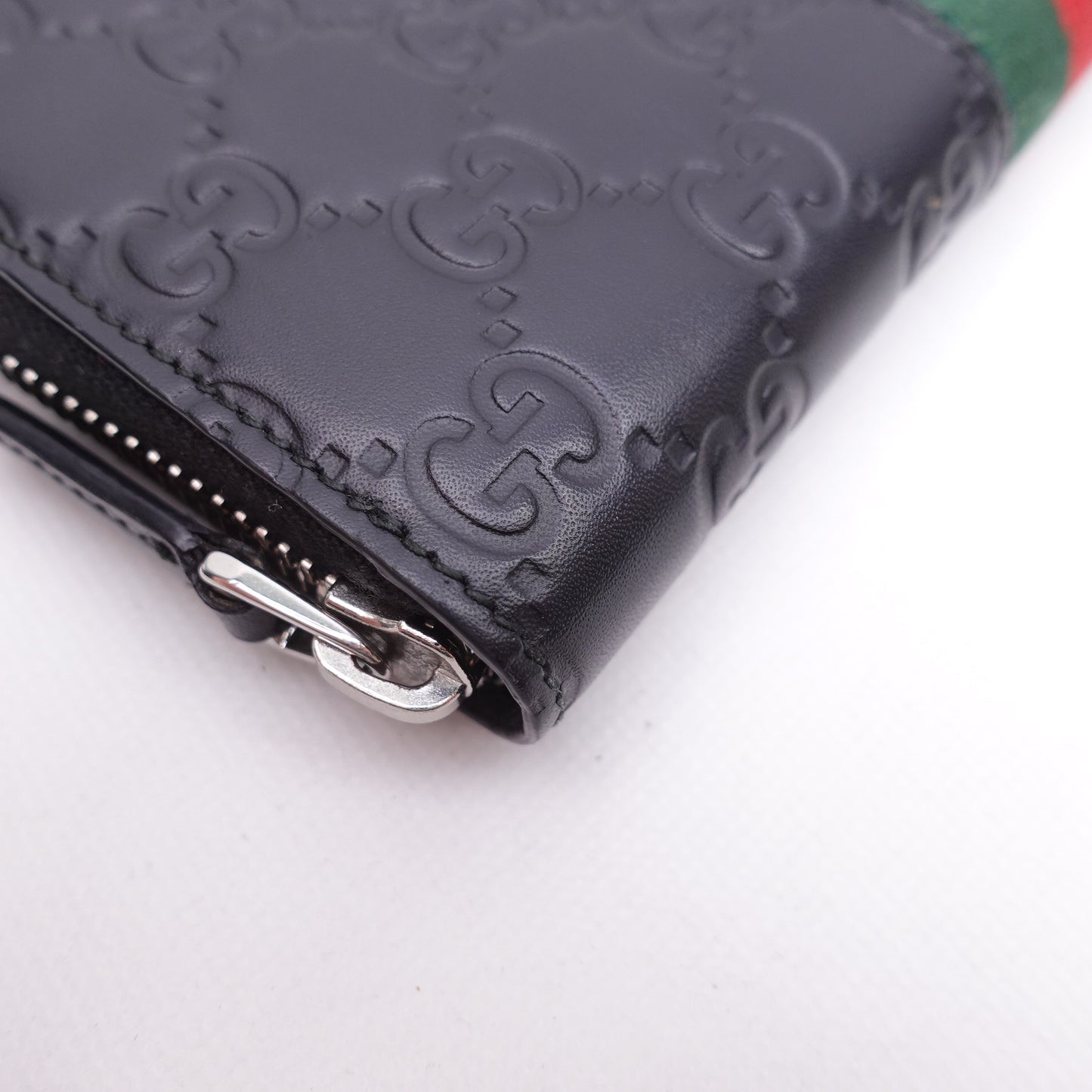 Pre-Owned Gucci Black&Red&Green Calfskin Long Wallet