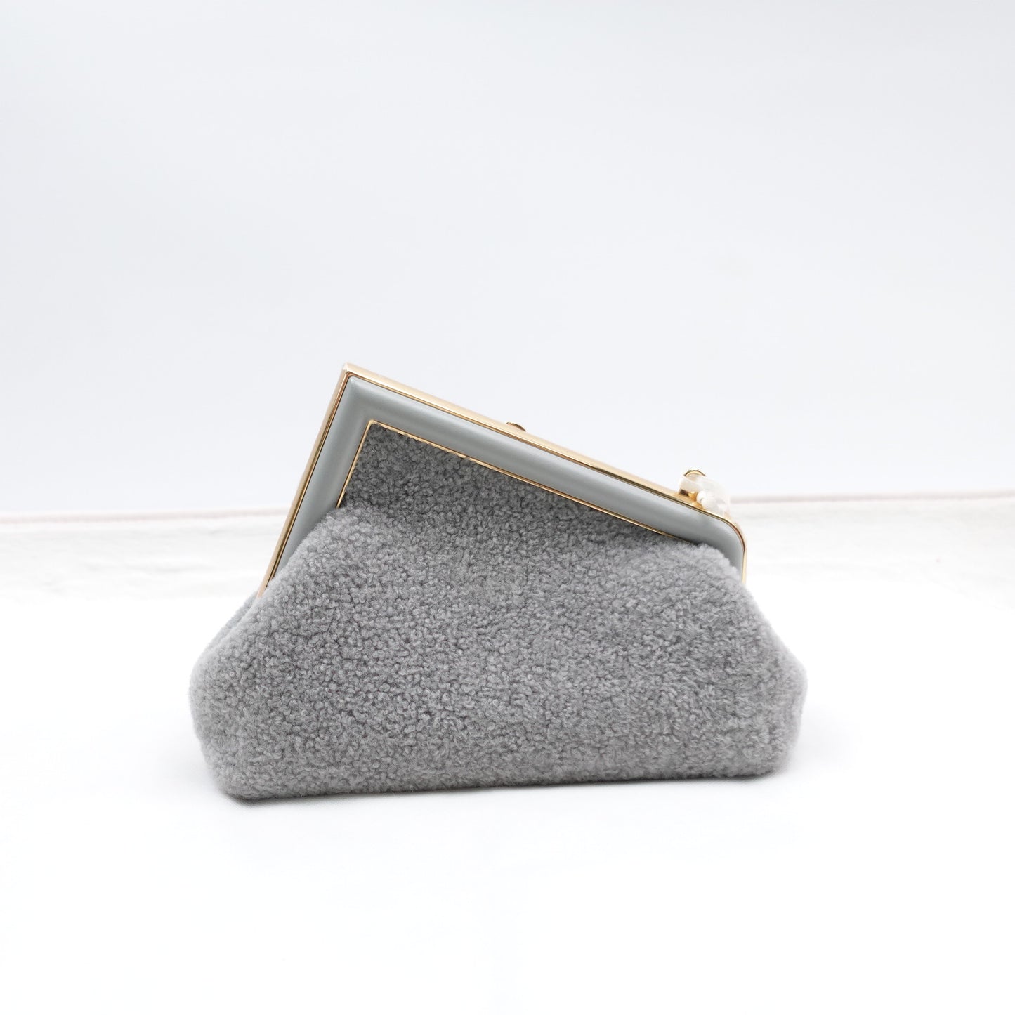 Pre-owned Fendi First Gray Fuzzy Shoulder Bag