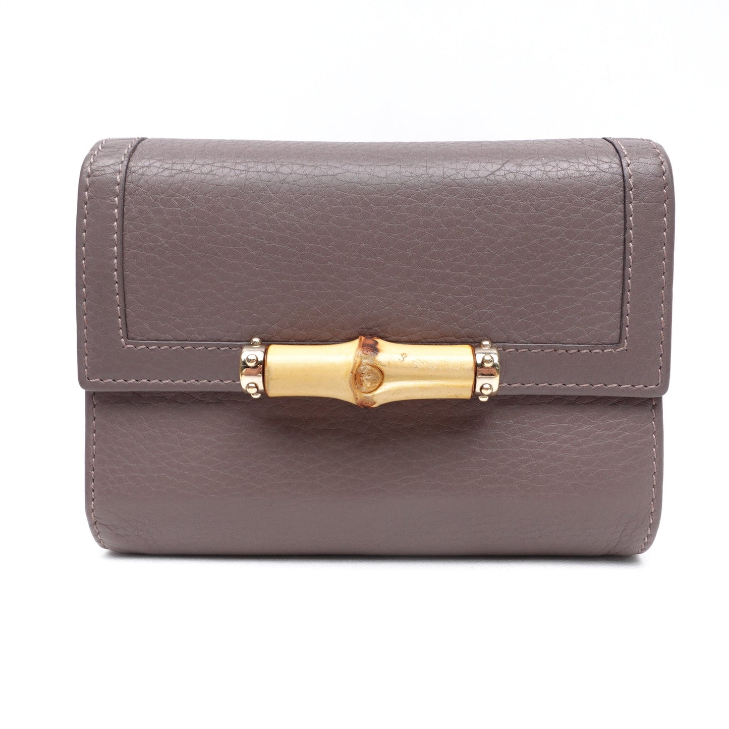 Pre-owned Gucci Bamboo Grey Calfskin Short Wallet