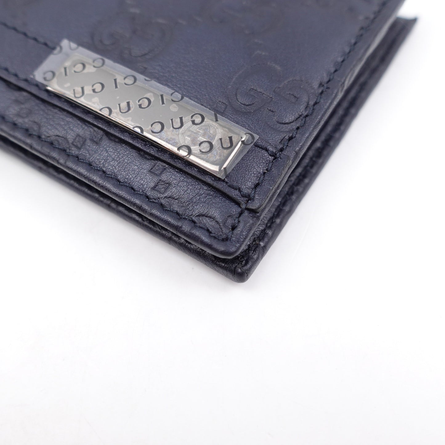 Pre-owned Gucci Dark Blue Calfskin Short Wallet