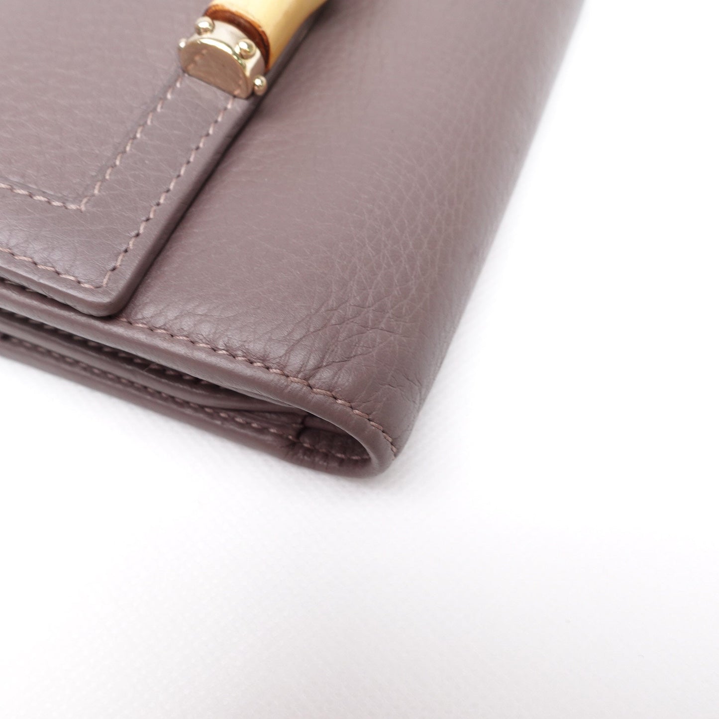 Pre-owned Gucci Bamboo Grey Calfskin Short Wallet