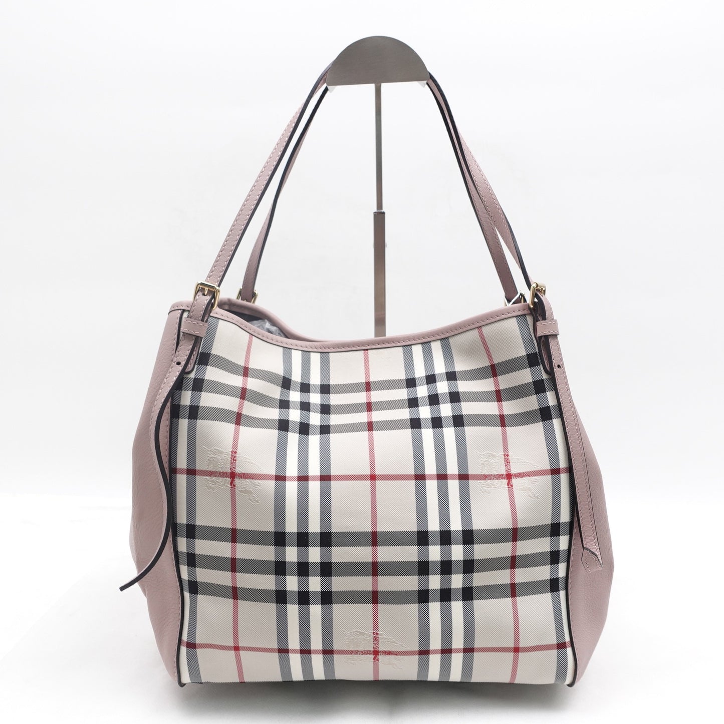 Pre-owned Burberry Haymarket Canterberry Pink Canvas Shoulder Bag
