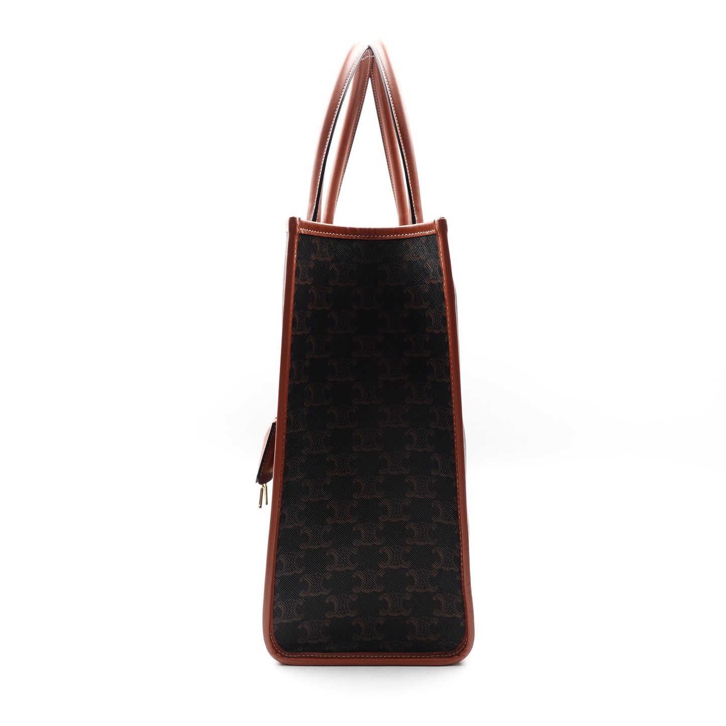 Pre-owned Celine Cabas Triomphe Brown Coated Canvas Tote Bag