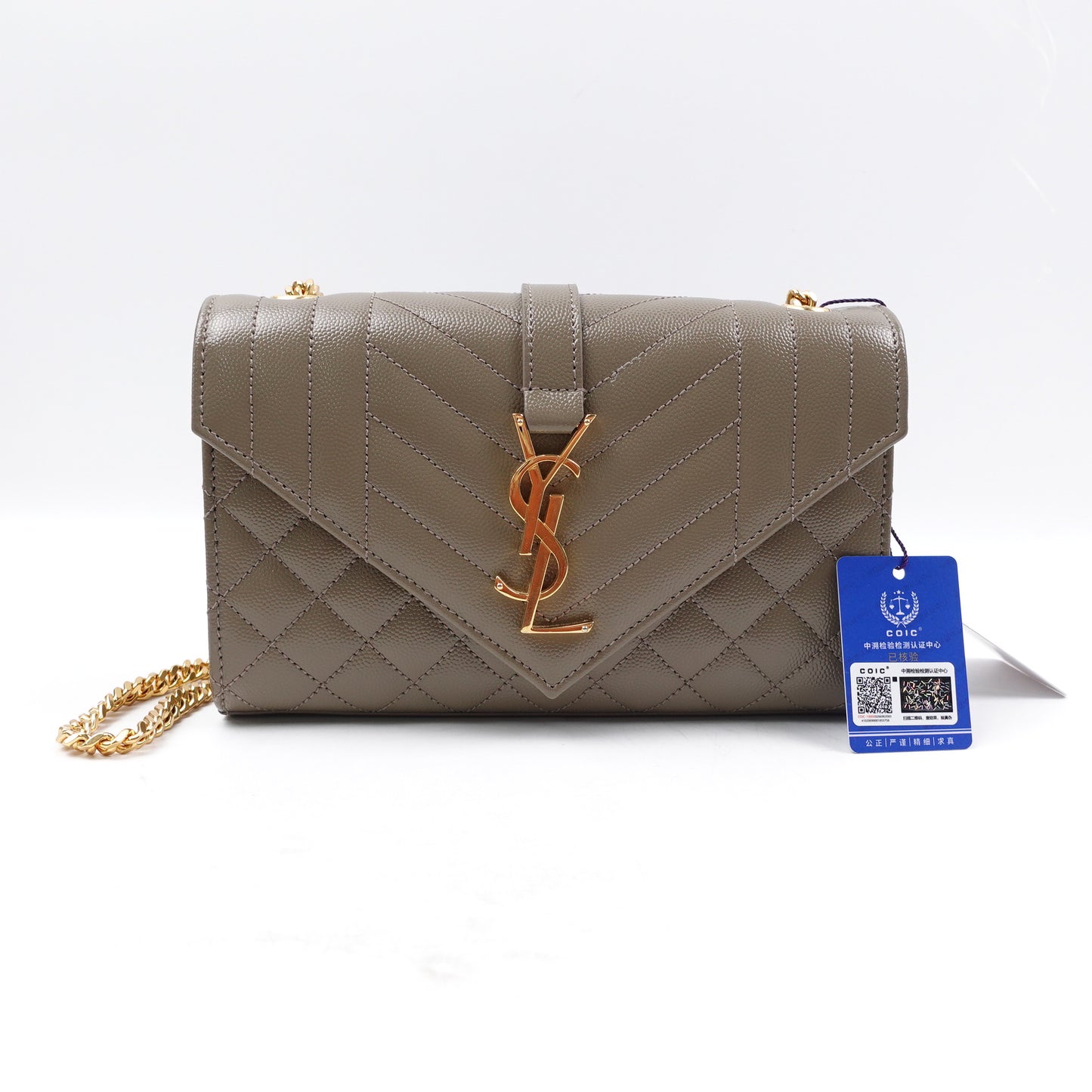 Pre-owned Saint Laurent Envelope Sage Calfskin Shoulder Bag