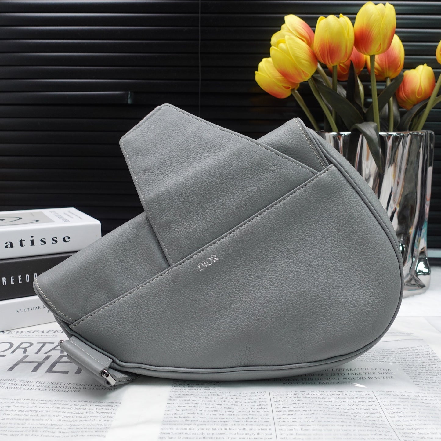 Pre-owned Dior Medium Saddle Grey Calfskin Shoulder Bag T10209622