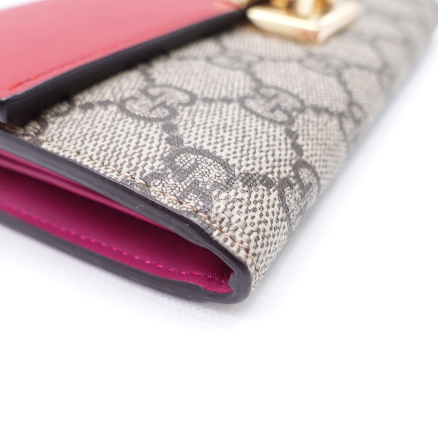 Pre-owned Gucci Padlock WOC Monogram&Red Coated Canvas&Calfskin Shoulder Bag