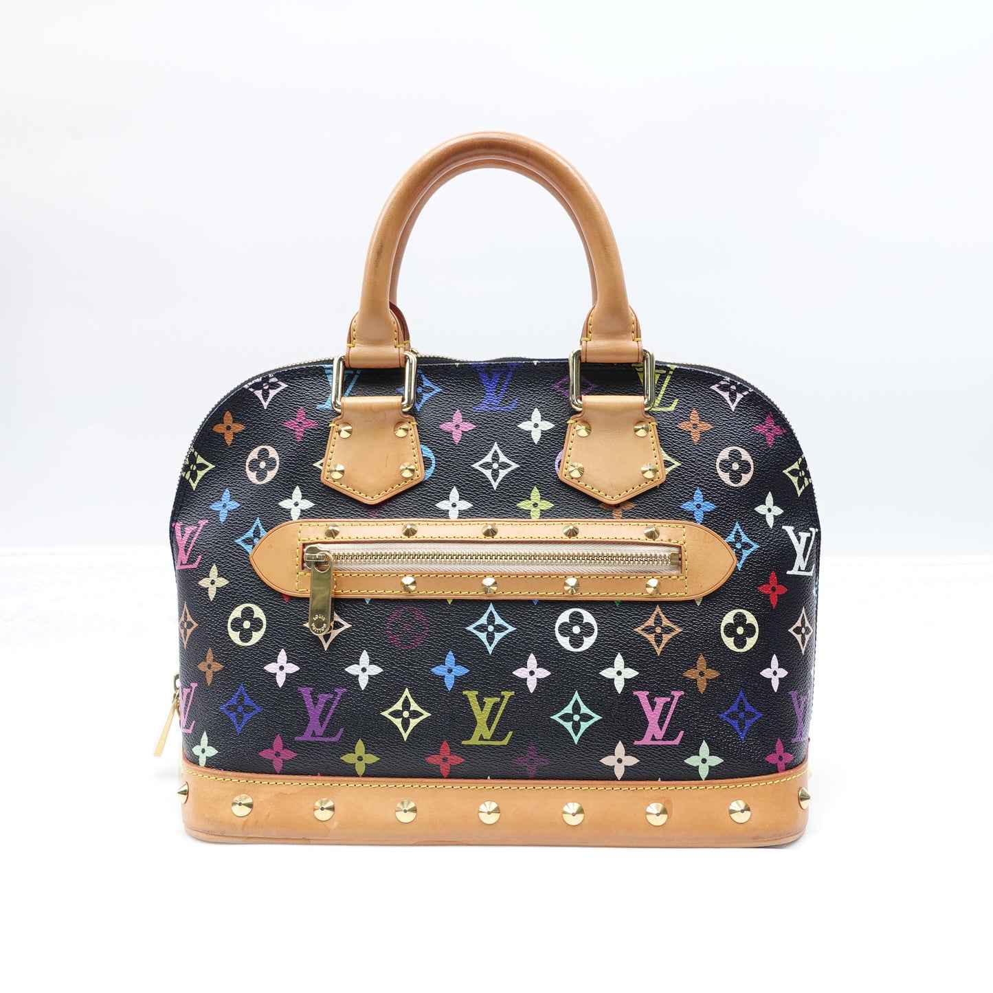 Pre-owned Louis Vuitton Alma PM Black Multicolor Coated Canvas Tote