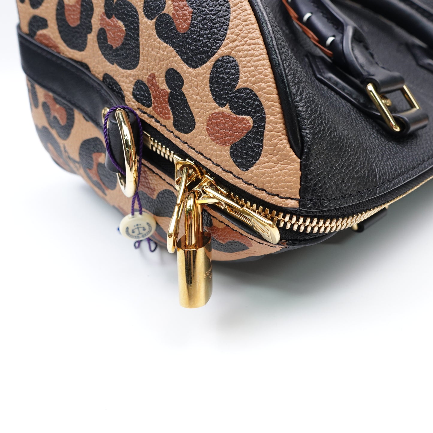 Louis Vuitton Speedy25 Black Monogram and Leopard Empreinte Calfskin Tote Bag