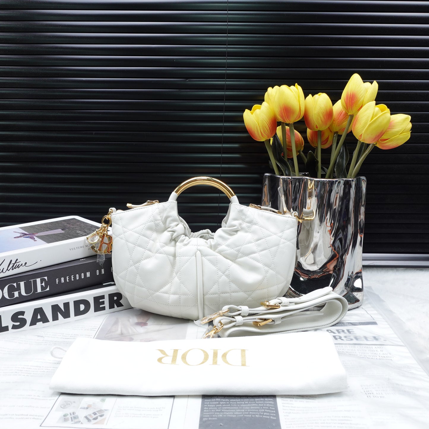 Pre owned Dior Walk in Dior White Calfskin Shoulder Bag