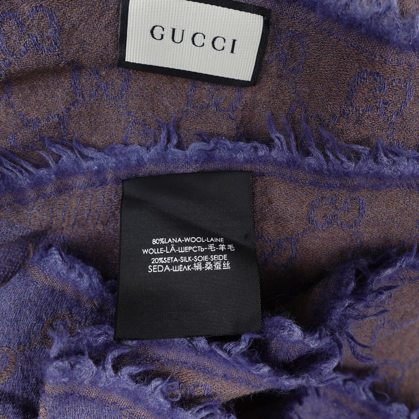 Pre-Owned Gucci Purple&Brown Square Wool Scarf