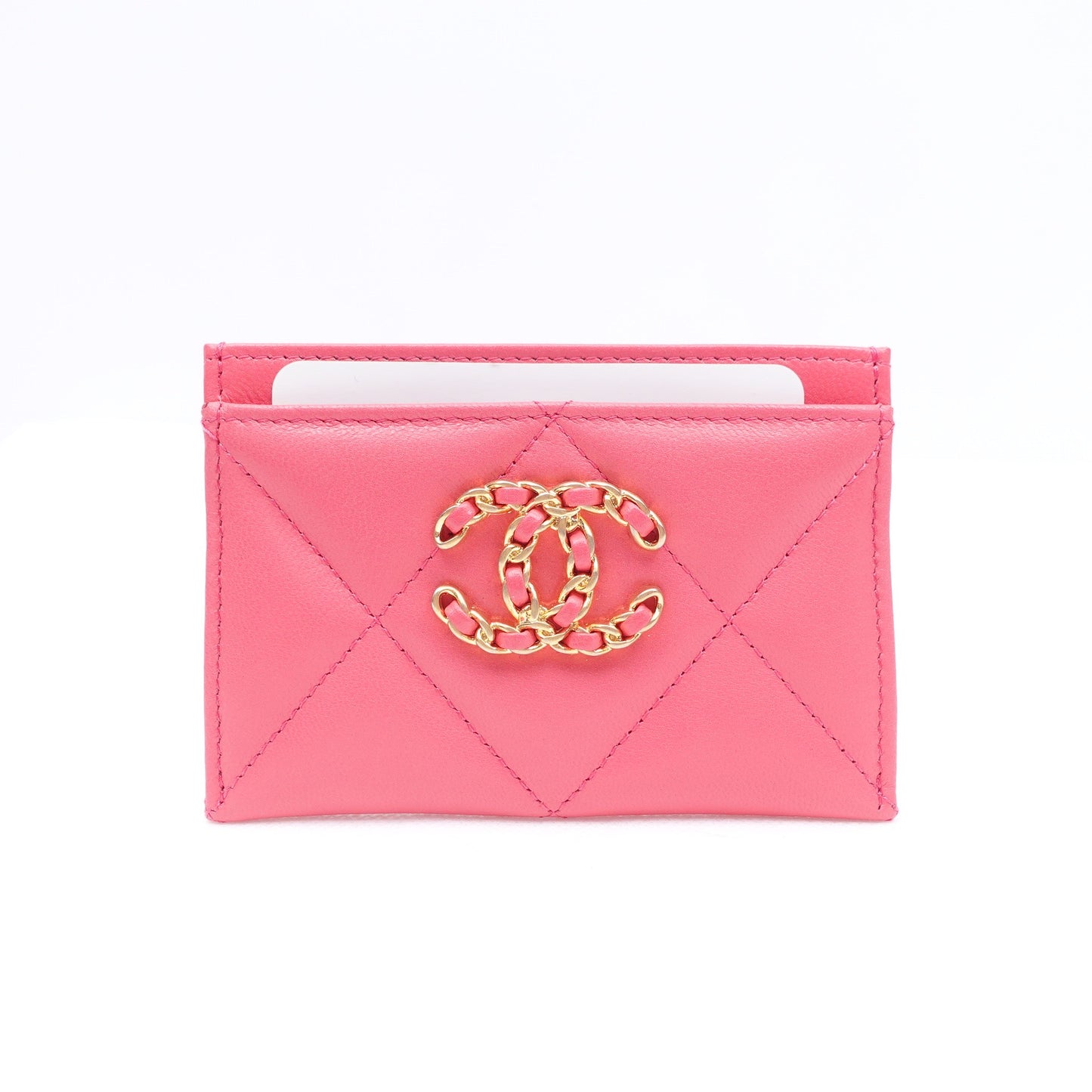 Pre-owned Chanel 19 Bag Pink Lambskin Card Holder