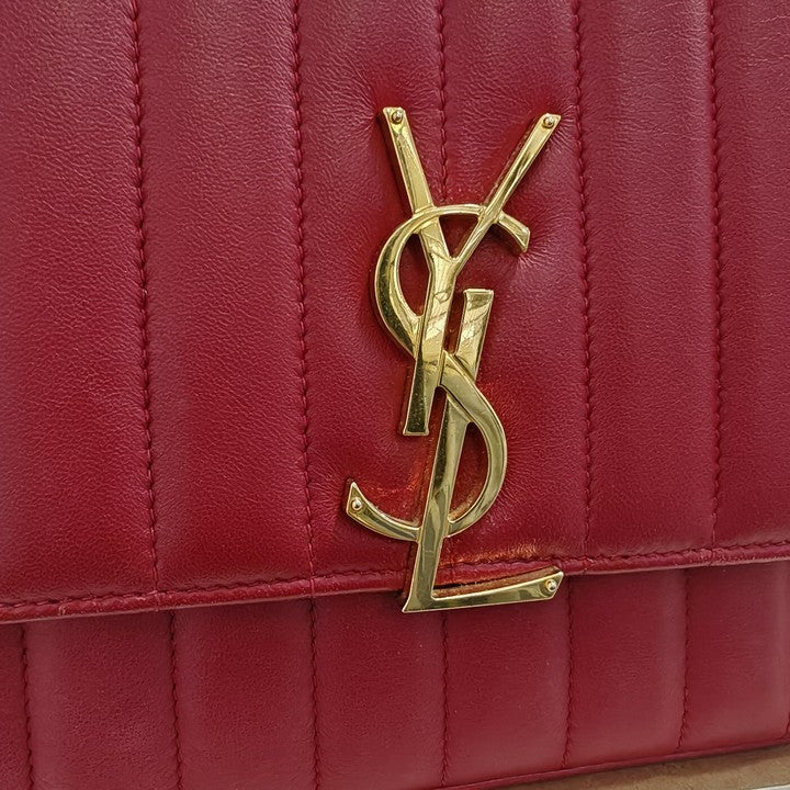 Saint Laurent Vicky Red Calfskin Shoulder Bag