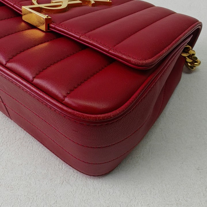 Saint Laurent Vicky Red Calfskin Shoulder Bag