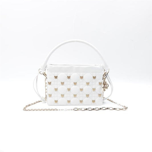 Pre-owned Dior White Rattan Check Gold Butterfly Rivet Shoulder Bag