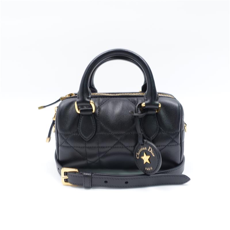 Pre-owned Christian Dior Calfskin Shoulder Bags Black Mini Boston Shoulder Bag