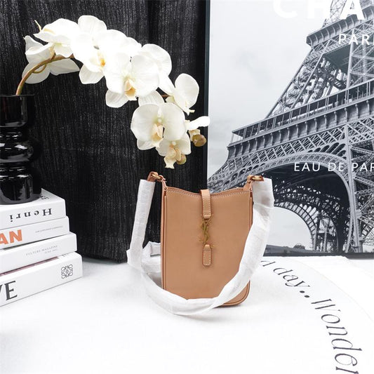 Pre-owned Saint Laurent Milk Tea Sulpice Calfskin Shoulder Bag