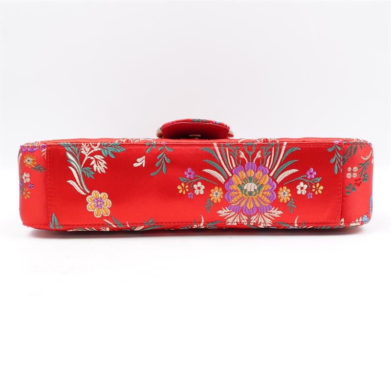 Pre-owned Gucci Marmont Red Silk Shoulder Bag