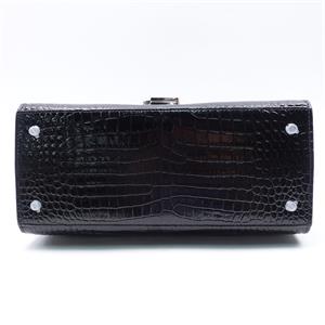 Saint Laurent Cassandra Medium Black Crocodile Pattern Calfskin Shoulder Bag