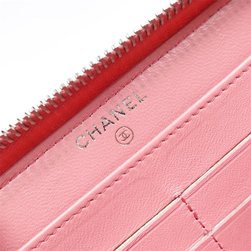 Pre-owned Chanel Pink Lambskin With Silver Hardware Long Zippy Wallet