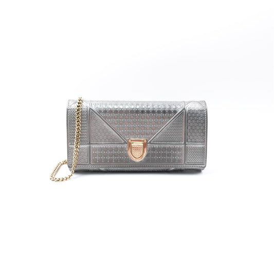 Pre-owned Dior Diorma WOC Silver Vernis Shoulder Bag