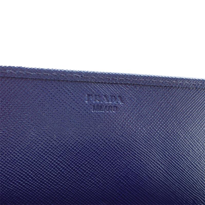 Pre-owned Prada Deep Blue Leather Wallet On Chain Crossbody Bag