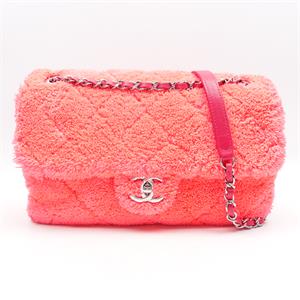 Pre-owned CHANEL CF Jumbo Neon Pink Fabric Shoulder Bag