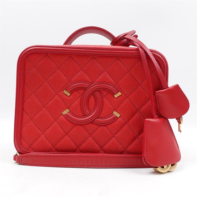 Pre-owned Chanel Vanity Case Red Calfskin Shoulder Bag