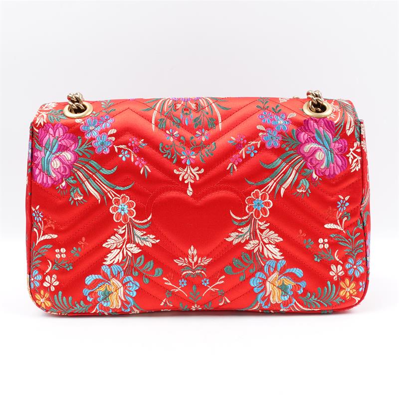 Pre-owned Gucci Marmont Red Silk Shoulder Bag