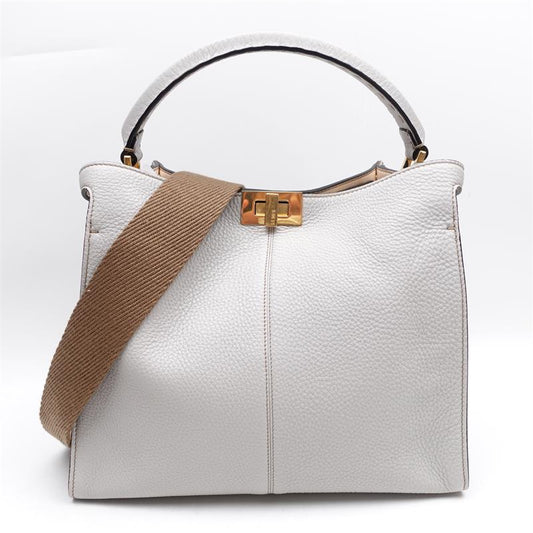 Pre-owned FENDI Peekaboo Grey Calfskin Shoulder Bag