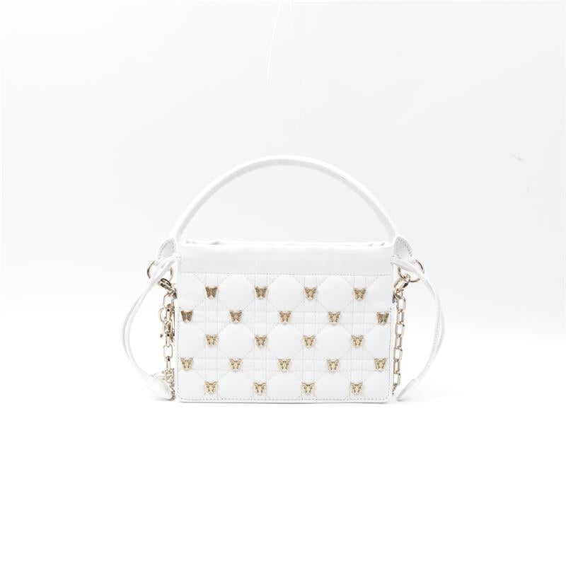 Pre-owned Dior White Rattan Check Gold Butterfly Rivet Shoulder Bag
