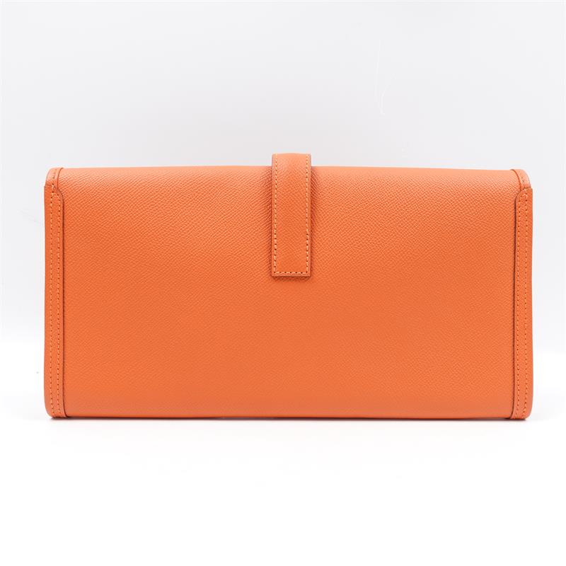 Pre-owned Hermes Jige Orange Leather Clutch