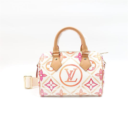 Pre-owned Louis Vuitton Speedy 20 Orange & White Coated Canvas Shoulder Bag