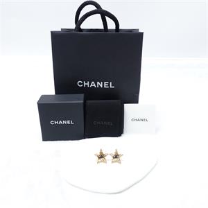 Pre-Owned Chanel Gold Star Black CC Logo Earrings