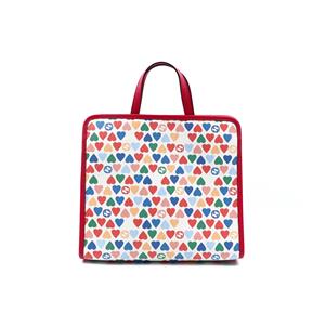 Pre-owned Gucci Heart-Print Red Coated Canvs Tote Bag