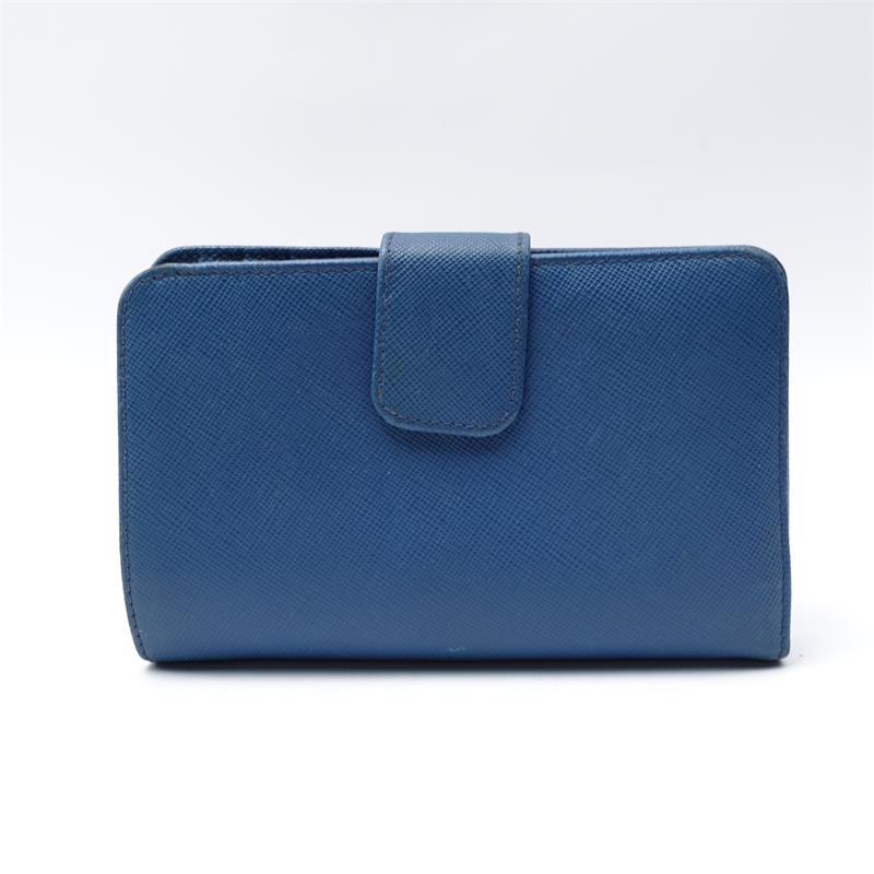 Pre-owned Prada Saffiano Blue Calfskin Wallet