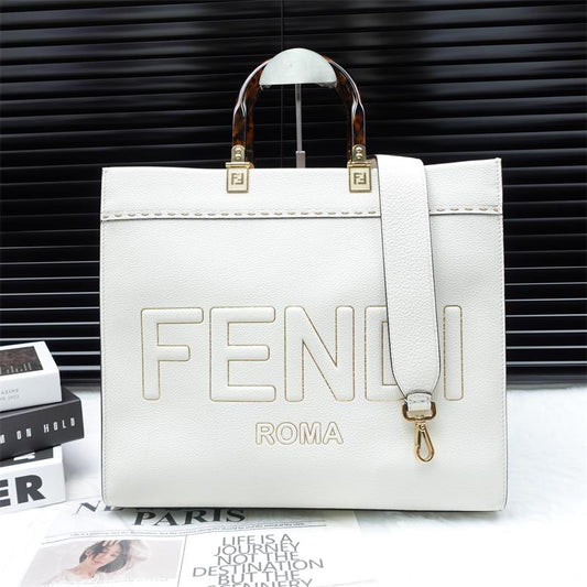 Pre-owne Fendi Sunshine Medium White Calfskin Tote Bag