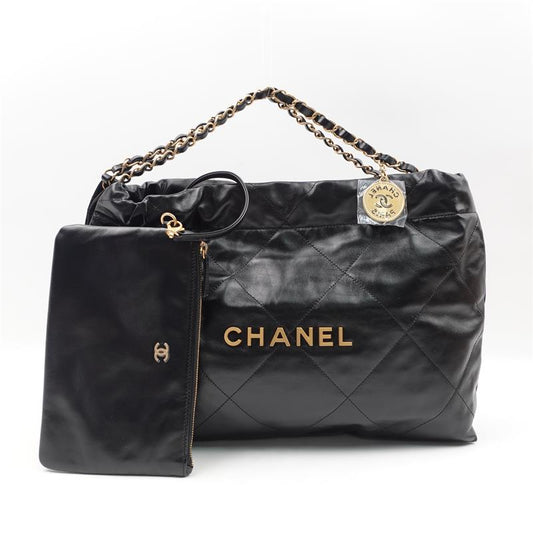 Pre-Owned Chanel 22 Bag Black Calfskin Shoulder Bag
