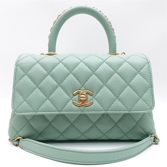 Pre-owned Chanel COCO Handle Small Mint Geen Caviar Shoulder Bag