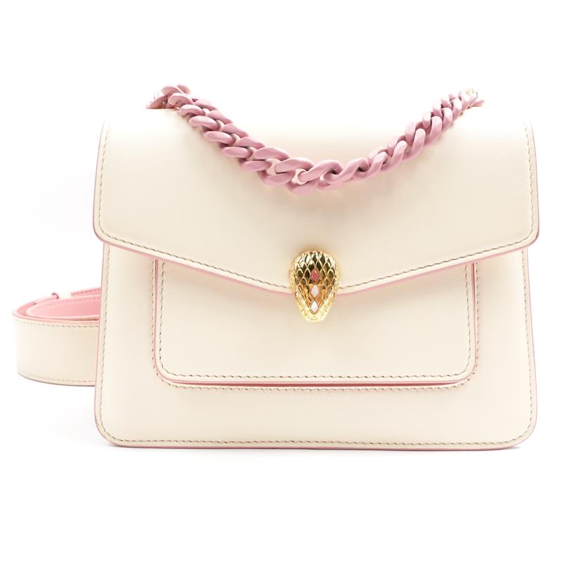 Pre-owned Bvlgari Serpenti Forever Cream & Pink Calfskin Shoulder Bag
