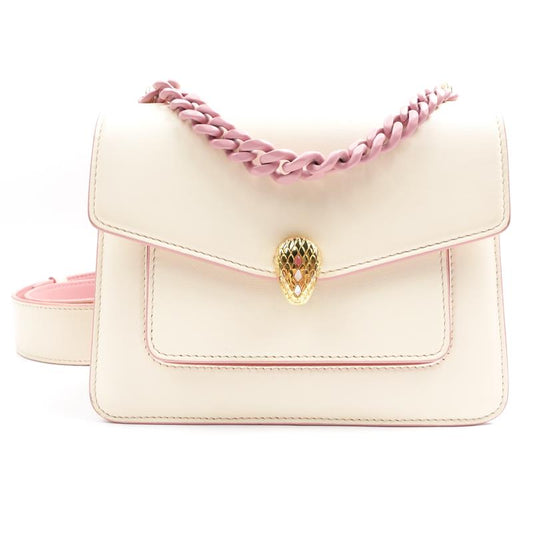 Pre-owned Bvlgari Serpenti Forever Cream & Pink Calfskin Shoulder Bag